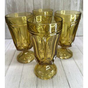 Vtg Anchor Hocking Fairfield Style Amber Glass Wine Water Goblets  7" Set of 4
